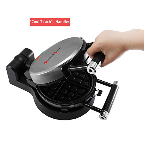 Health and Home 360 ​​Rotating Belgian Waffle Maker with Removable Non-Stick Plates Black KS-308 2 Year Warranty Silver