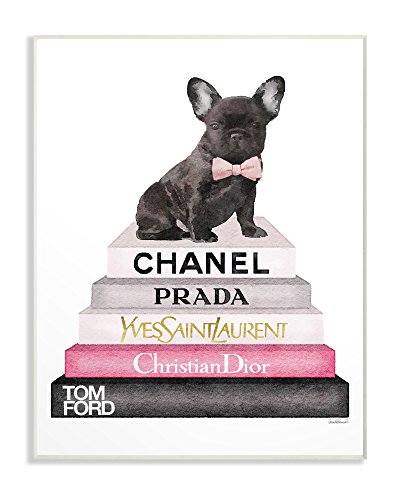 Stupell Industries Book Stack Fashion French Bulldog Wall Plaque, 10 x 15, Design by Artist Amanda Greenwood