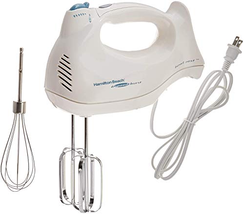 Hamilton Beach Power Deluxe 6-Speed Electric Hand Mixer with Snap-On Storage Case, QuickBurst, Beaters, Whisk, Bowl Rest, White (62695V)