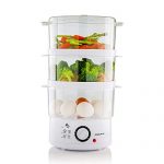 Ovente Electric Food Steamer 7.5 Quart with BPA-Free 3 Tiers Stackable Baskets for Vegetable and Food, 400 Watts Steamer with 60 Minute Timers, Easy to Clean and Compact, White (FS53W)