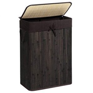 SONGMICS Bamboo Laundry Hamper, Laundry Basket with Lid, 19 Gal (72L) with Liner, Lid and Handles, in Bedroom Closet Laundry, Brown ULCB10BR