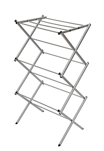STORAGE MANIAC Foldable Clothes Drying Rack, 3-Tier 41 Inch Height, Laundry Rack with Rustproof Coating, Silvery