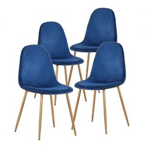 GreenForest Dining Chairs for kitchen, Mid Century Modern Side Chairs,Velvet Upholstered Dining Chair with Metal Legs set of 4,Blue