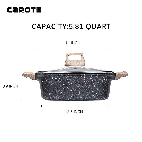 Carote 5.8-Quart Double-Flavor Hot Pot with Divider and Glass Lid Carote 5.8-Quart Double-Taste Sizzling Pot with Divider and Glass Lid,Shabu Shabu Pot with Nonstick Granite Coating from Switzerland,11 inch.