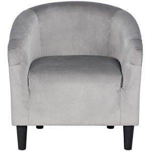 YAHEETECH Velvet Barrel Chair Club Chair Accent Arm Chair Upholstered Barrel Back Living Room Chair Gray