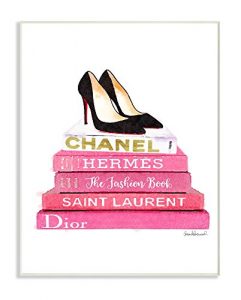 Stupell Industries Glam Pink Fashion Books Black Pump Hells Wall Plaque Art, Proudly Made in USA