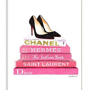 Stupell Industries Glam Pink Fashion Books Black Pump Hells Wall Plaque Art, Proudly Made in USA