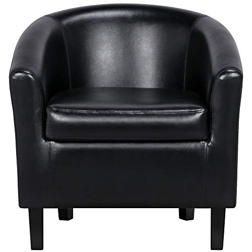 YAHEETECH Accent Chair Modern Arm Club Chair Faux Leather Tub Barrel Style for Living Room Bedroom Reception Room Black