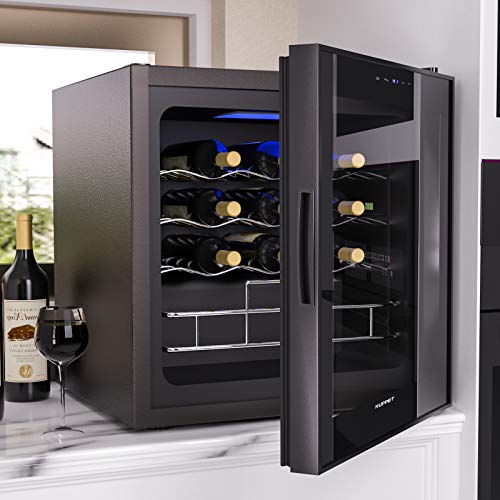 KUPPET,19 Bottles Wine Cooler, KUPPET Compressor KUPPET 19 Bottles Wine Cooler, KUPPET Compressor Freestanding Chiller-Counter High Crimson/White Wine, Beer and Champagne Wine Cellar-Digital Temperature Show-Double-layer Glass Door-Quiet Operation .