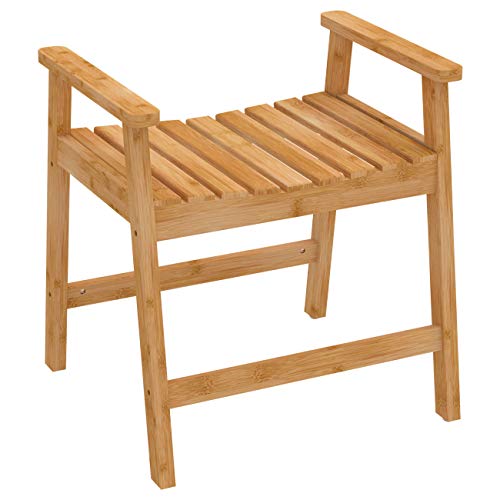 Zhuoyue Bamboo Shower Bench Chair - Waterproof Shower Chair Bench Seat Stool with Arms for Bathroom