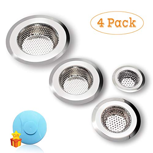 Drain Hair Catcher, 4 Pack, Shower Drain Cover for Bathtub, Kitchen Sink Strainer, Stainless Steel Bathroom Sink, Drain Stopper with Different Sizes from 2.1" to 4.5"