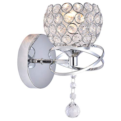 KRASTY Modern Luxury Globe Metal Chrome Silver Finished Crystal Wall Sconce,Bedside Wall Lamp Lighting Fixture for Living Room Bedroom Bathroom