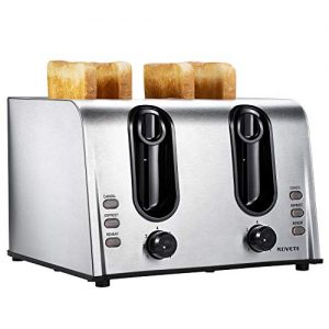 Toaster 4 Slice Best Rated Prime, NOVETE Retro Style Brushed Stainless Steel Toaster, 1.5’’ Extra-Wide Slot, 7 Shade Settings, Defrost/Reheat/Cancel Functions, Compact Bread Toaster for Breads/Bageles
