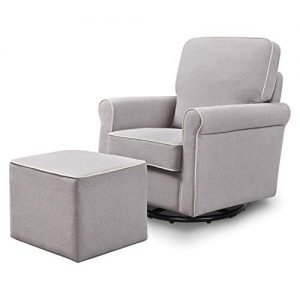 DaVinci Maya Upholstered Swivel Glider and Ottoman in Grey with Cream Piping, Greenguard Gold Certified