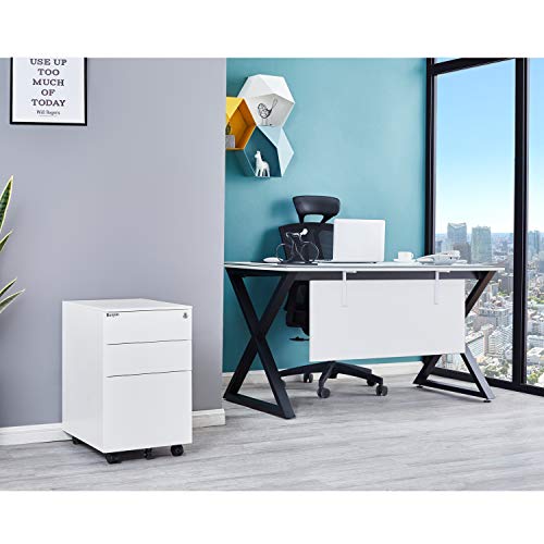 Bonnlo 3 Drawer Metal Mobile File Cabinet with Lock Rolling Steel Bonnlo 3 Drawer Metal Mobile File Cabinet with Lock Rolling Steel Office Cabinet with Drawers, Fully Assembled Except Casters, White.