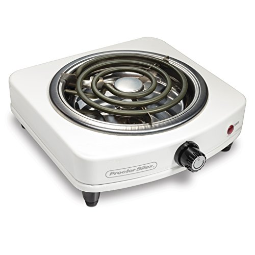 Proctor Silex Electric Single Burner, Compact and Portable, Adjustable Temperature Hot Plate, 1000 Watts, 120V, White & Stainless (34103)