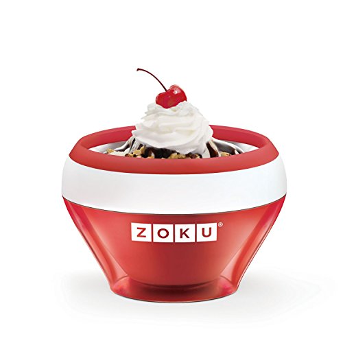 Zoku Ice Cream Maker, Compact Make and Serve Bowl with Stainless Steel Freezer Core Creates Soft Serve, Frozen Yogurt, Ice Cream and More in Minutes, BPA-free, 6 Colors, Red