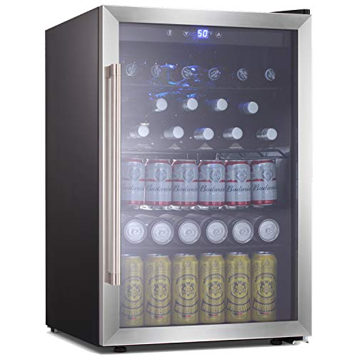 Beverage Refrigerator and Cooler - 4.5 Cu. Ft. Drink Fridge with Glass Door for Soda, Beer or Wine - Small Beverage Center with 4 Removable Shelves for Office/Man Cave/Basements/Home Bar 