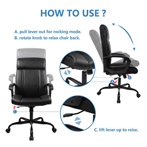 SMUGDESK PU Leather Ergonomic Desk Adjustable SMUGDESK PU Leather Ergonomic Desk Adjustable Task High-Back Executive Swivel Computer Chair with Armrests Headrest and Lumbar Support for Office Conference Home, Black.