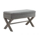 chairus Fabric Upholstered Storage Entryway Bench, Gray 36 inch Bedroom Bench Seat with X-Shaped Wood Legs for Living Room, Foyer or Hallway