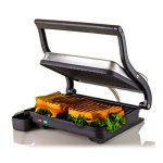 OVENTE Electric Panini Press Grill Sandwich Maker 2 Slices with Double-Sided Non-Stick Coated Plate, Compact and Portable, 1000 Watts Thermostat Control, Nickel Brushed (GP0620BR)
