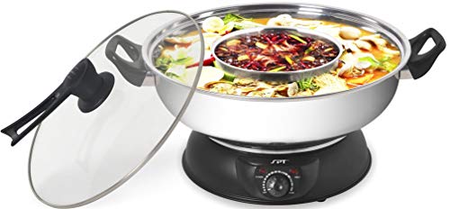 Pot Electric Shabu, 5-quart, Stainless Steel and Black SPT SS-303 Pot Electrical Shabu, 5-quart, Stainless Metal and Black.