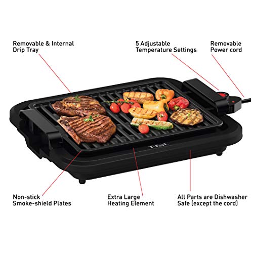T-fal Compact Smokeless Indoor Sear Capability, Electric Grill T-fal TG403D52 Compact Smokeless Indoor Sear Functionality, Electrical Grill, Four Servings, Black.