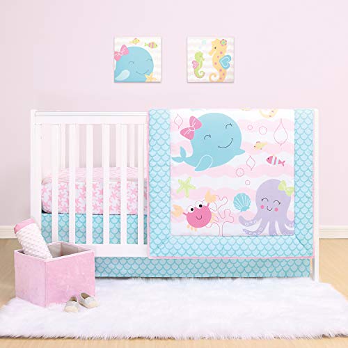 The Peanutshell Sea Sweeties Crib Bedding Sets for Baby Girls | 3 Piece Nursery Set | Crib Comforter, Fitted Crib Sheet, Crib Skirt Included