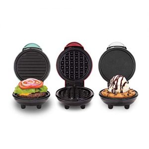 Dash DGMS03GBCL Mini Maker Grill, Griddle + Waffle Iron, 3 pack, Red/Aqua/White
