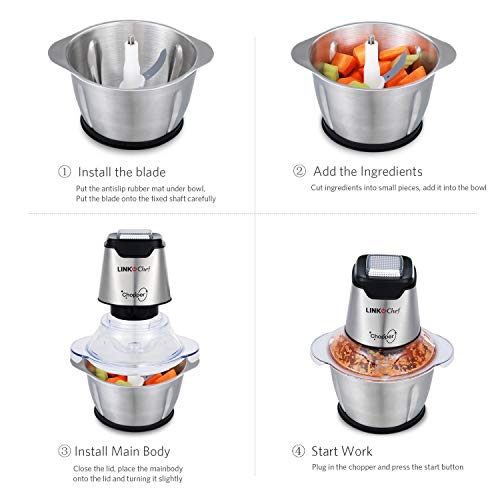 Mini Food Chopper LINKChef Food Processor Onion Vegetable Mini Meals Chopper LINKChef Meals Processor Onion Vegetable Garlic Chopper Electrical four bi-level blades 1.2L Strong Stainless Metal Bowl with 500ml Meals Capability Silver/ Black(FC-5125)- three Yr Guarantee (Silver and black).