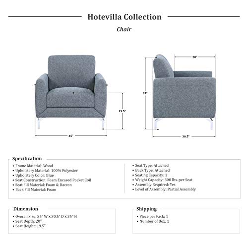 Lexicon Hotevilla 3-Piece Sofa Set, Blue Lexicon Hotevilla 3-Piece Couch Set, Blue