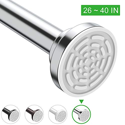 Ausemku Shower Curtain Rod Tension - 26-40 Inch Never Rust Non-Slip Spring Tension Curtain Rod No Drilling Stainless Steel Curtain Rod Use Bathroom Kitchen