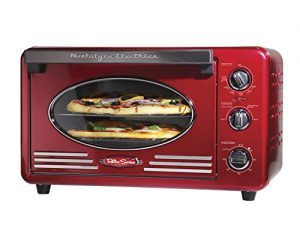 Nostalgia RTOV2RR Large-Capacity 0.7-Cu. Ft. Capacity Multi-Functioning Retro Convection Toaster Oven, Fits 12 Slices of Bread and Two 12-Inch Pizzas, Built In Timer, Includes Baking Pan,Metallic Red