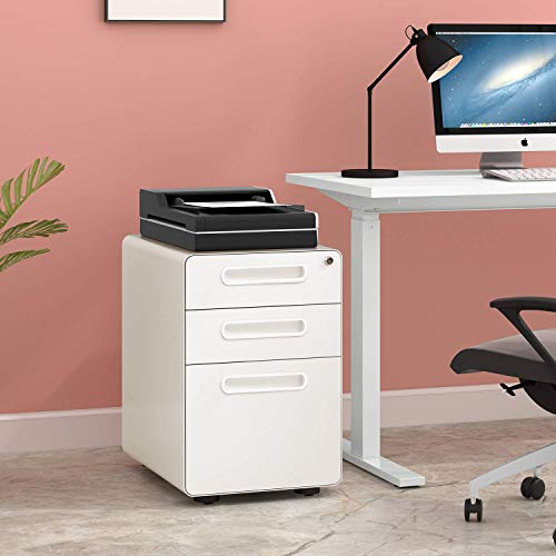 DEVAISE 3-Drawer Mobile File Cabinet with Anti-tilt Mechanism DEVAISE 3-Drawer Mobile File Cabinet with Anti-tilt Mechanism, Legal/Letter Size, White.