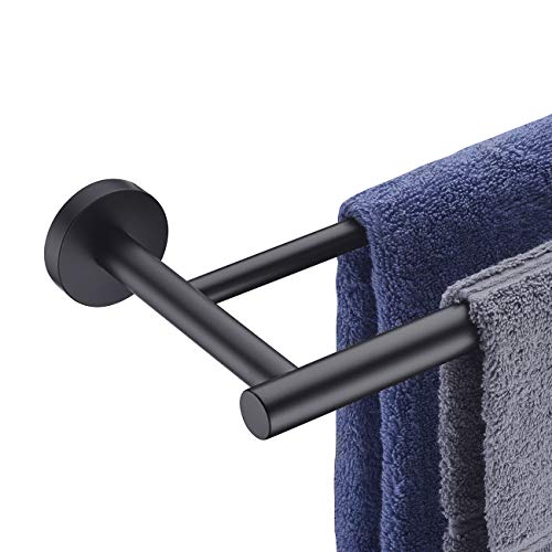 KLXHOME Double Bath Towel Bar 30-Inch Matte Black Stainless Steel Hand Towel Rack for Bathroom Wall Mount, A01B75B