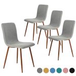 Dining Chairs Kitchen Chairs Set of 4 Modern Dining Room Side Chairs with Fabric Cushion Seat Back, Mid Century Living Room Chairs with Brown Metal Legs, Gray