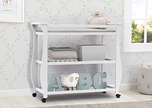 Delta Children Lancaster Changing Table with Wheels and Changing Pad Delta Youngsters Lancaster Altering Desk with Wheels and Altering Pad, Bianca White.