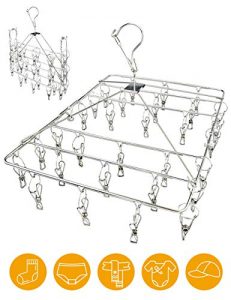 Clothes Drying Rack with Windproof Hook,Stainless Steel Drying Racks for Laundry,Folding Clothes Drying Rack for Hanging Clothes,Underwear,Bra,Baby Clothes,Diapers,Towel,Hat,Scarf,Gloves(30 Clips)
