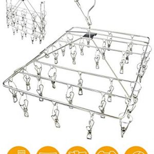 Clothes Drying Rack with Windproof Hook,Stainless Steel Drying Racks for Laundry,Folding Clothes Drying Rack for Hanging Clothes,Underwear,Bra,Baby Clothes,Diapers,Towel,Hat,Scarf,Gloves(30 Clips)