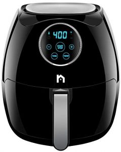 New House Kitchen Digital 6.8 Quart Air Fryer w/ Flat Basket, Oil-Free Touch Screen AirFryer, Dishwasher-Safe Parts, Fast Healthier Food, 60 Min Timer & Auto Shut Off, Extra Large Family Size, Black