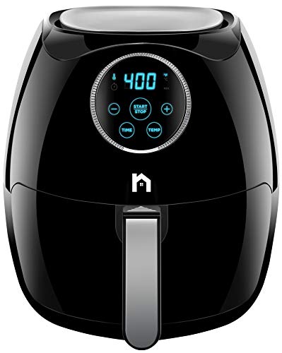 New House Kitchen Digital 6.8 Quart Air Fryer w/ Flat Basket, Oil-Free Touch Screen AirFryer, Dishwasher-Safe Parts, Fast Healthier Food, 60 Min Timer & Auto Shut Off, Extra Large Family Size, Black
