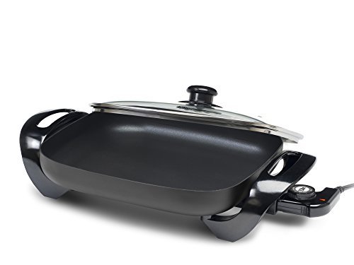 Elite Gourmet EG-1500 Maxi-Matic Electric Skillet with Glass Lid, 15" by 12", Black