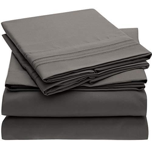 Mellanni Bed Sheet Set - Brushed Microfiber 1800 Bedding - Wrinkle, Fade, Stain Resistant - Hypoallergenic - 4 Piece (King, Gray)