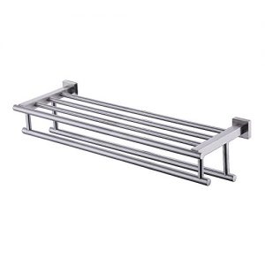 KES Bathroom Bath Towel Rack with Double Towel Bar 24-Inch Wall Mount Shelf Rustproof Stainless Steel Brushed Finish, A2112S60-2
