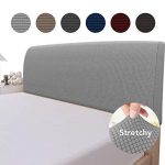 Easy-Going Stretch Bed Headboard Slipcover,Small Square Jacquard Bed Head Cover, Dustproof Protector Cover for Bedroom Decor (Queen,Light Gray)
