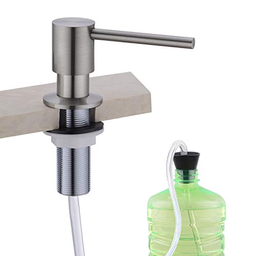 GICASA Dish Soap Dispenser For Kitchen Sink and Tube Kit, Brushed Nickel Solid Brass Kitchen Liquid Soap Dispenser Pump with 47" Tube Connected to The Large Soap Bottle, No More Refills
