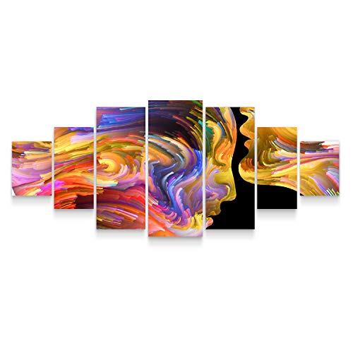 Startonight Large Canvas Wall Art Abstract - Lovers in Colored Shapes Startonight Giant Canvas Wall Artwork Summary - Lovers in Coloured Shapes - Big Framed Fashionable Set of seven Panels 40 x 95 Inches.