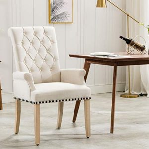 Linen Fabric Accent Upholstered Dining Chairs(Tan)