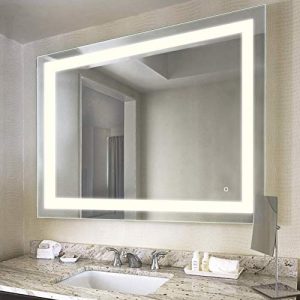 HAUSCHEN HOME LED Lighted Vanity Bathroom Mirror, Wall Mounted + Anti Fog & Dimmer Touch Switch + UL Listed + IP44 Waterproof + 3000K Warm + CRI>90 + Vertical&Horizontal