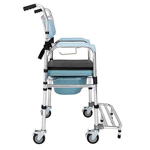 OMECAL Folding Commode Chair for Toilet w/Wheels and Pedal OMECAL Folding Commode Chair for Toilet w/Wheels &amp; Pedal, 350 LBS Weight Capacity, 4 in 1 Multifunctional Portable Heavy Duty Bedside Commode for Elder Disabled People Pregnant Women.